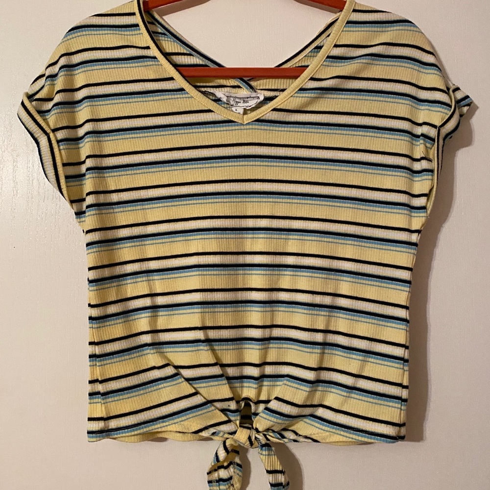 Yellow striped shirt with front knot